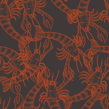 Zarif kumaşlar için beyaz ıstakoz siluetleri, vektör illüstrasyonlu desen.