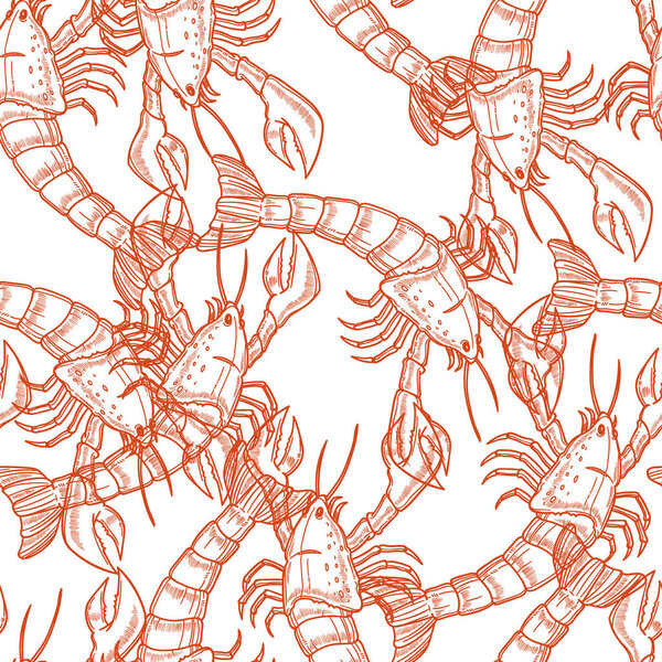 Бесшовный дизайн с неоновыми омарами, векторная иллюстрация, для современного текстиля.