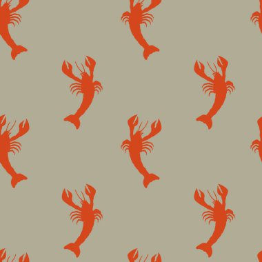 Kırmızı ıstakozlu bej arkaplan, vektör illüstrasyonu.