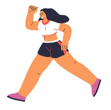 Atletik kadının düz vektörü, bembeyaz. Fitness ve sağlıklı yaşam tarzı kullanımı için.