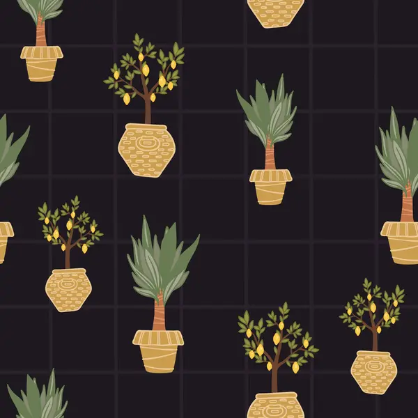 Seamless Pattern Potted Plants Flat Vector Illustration Perfect Wallpapers ベクターグラフィックス