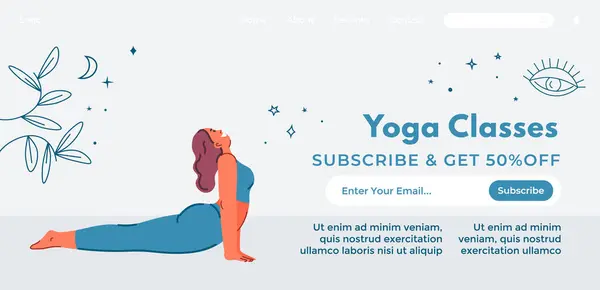Woman Performing Yoga Pose Web Banner Online Classes Vector Illustration ストックベクター