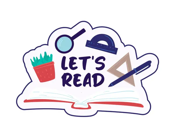 Open Book Plant Stationery Reading Sticker Vector Isolated White ロイヤリティフリーストックベクター