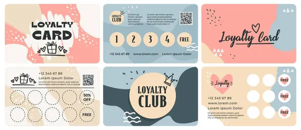 Loyalty Card Design Set Colorful Decoration Cute Marketing Card Design ロイヤリティフリーのストックイラスト