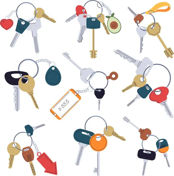 Keychains Decor Keys Number Room Hotel Hostel Heart Avocado Plaything — Stock Vector