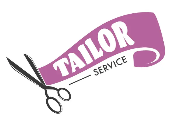 Tailor Service Logo Scissors Thimble Vector Illustration Black Blue Design — Stock Vector