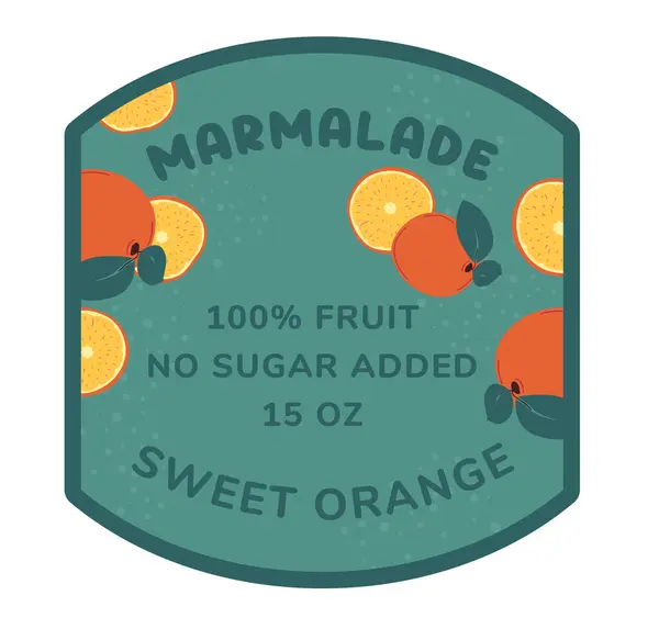 Süße Orangefarbene Marmelade Vektoraufkleber Mit Lebendigen Fruchtscheiben Auf Blauem Grund Stockillustration