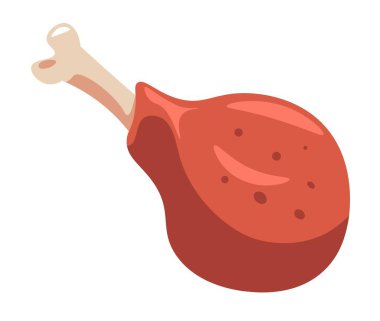 Chicken meat, cooked or baked poultry product in restaurant or shop. Isolated fried or barbecue drumstick, legs with spices and herbs. Served meal, delicious dinner or lunch. Vector in flat style