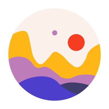 Dağlar, tepeler, doğa manzarası. Vahşi doğa manzarası ve el değmemiş kırsal alan. Vadi ya da güneşli çayır. Seyahat etmek ve dinlenmek için sakin bir yer. Düz biçimli vektör