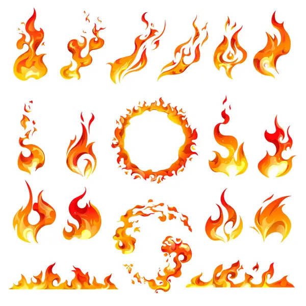 Flames Fire Circle Frames Copy Space Isolated Icons Blazing Burning — Stock Vector