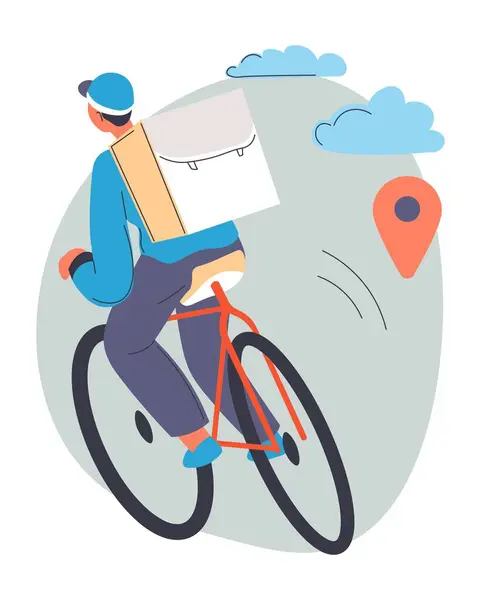Ταχυμεταφορέας Ποδήλατο Που Παραδίδει Προϊόντα Και Αγαθά Που Παραγγέλνονται Online Διάνυσμα Αρχείου