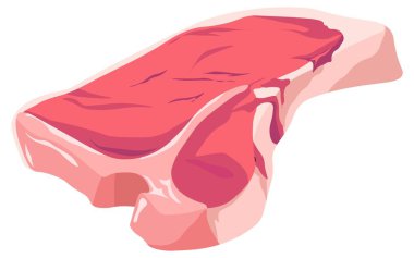 Kemiksiz et kesimi, kasap dükkanı ya da yağlı dükkan, biftek yerine jambon, bacak kısmı. Hazırlık ve pişirme veya organik yemek, tarım ürünü, akşam yemeği ve öğle yemeği tarifleri. Düz vektör