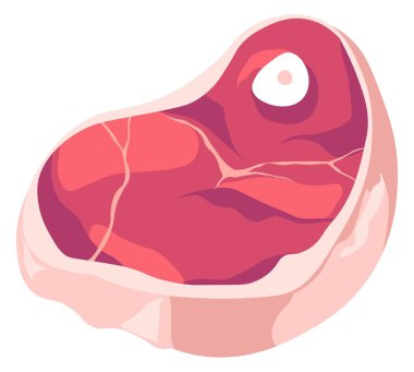 Kasap eti, soyulmuş domuz filetosu, marketten ya da marketten alınmış bir dilim organik ürün. Yemek pişirmek ve hazırlamak, yağlı ve kemikli biftek. Düz biçimli vektör