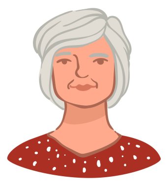 Ciddi ve endişeli bir yüz ifadesi olan büyükannenin portresi, günlük kıyafetler giyen izole bir kadın. Emekliye ayrılmış olgun bir kadın, kırışıklıkları olan yaşlı bir adam. Düz biçimli vektör