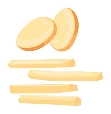 Sağlıklı beslenme ve beslenme, izole edilmiş patates sebzeleri, çiftlik ya da marketten ev yapımı ve organik yiyecekler. Vitaminle dengeli yemek yemek için lezzetli doğal ürünler. Düz vektör