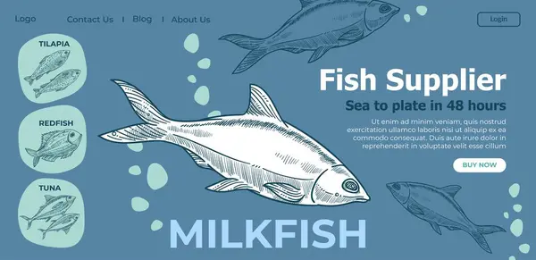 Çeşitli Balık Çeşitleri Restoran Kafe Ürünleri Tedarikçisi Süt Balığı Kırmızı Telifsiz Stok Vektörler