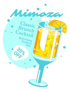 Serinletici kokteyl, buzlu ve limon dilimli alkollü içecek. Klasik tarif ve indirimli fiyat. Restoran, kafe, lokanta ya da mağazada. Müşteriler için özel promosyon, düz vektör