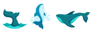 Soyut okyanus hayvanlarının taşıyıcı koleksiyonu, sanatsal olarak stilize edilmiş, beyaz üzerine izole edilmiş, deniz teması için harika..