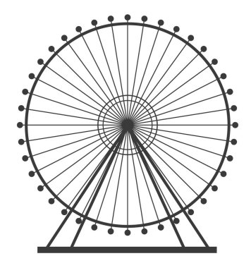Dönme dolap ve hız treniyle bir lunaparkın silueti, eğlence temalı projeler için mükemmel vektör çizimi.
