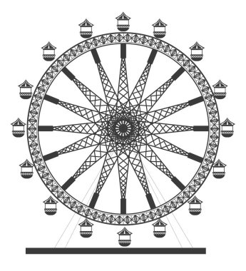 Tek renkli, beyaz üzerine izole edilmiş, temalı grafikler ve yaratıcı kullanımlar için uygun ikonik lunapark yapıları.
