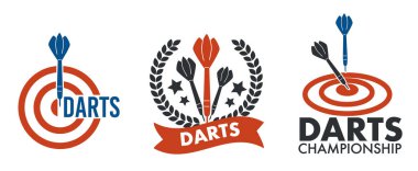 Dart yarışması logoları için vektör çizimleri, klasik ve modern stiller.