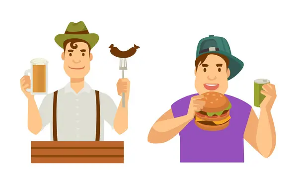 Illustration Men Enjoying Traditional Foods Cultural Festivity Vector Isolated White Stock Illustration