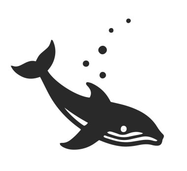 Okyanus dalgalarıyla bütünleşmiş, beyaz arka planda izole edilmiş, temiz, minimalist bir tarzda yapılmış bir balinanın tasviri..