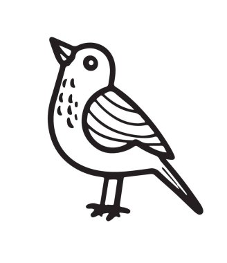 Uçarken stilize kuş, tek renkli vektör çizimi, beyaz arkaplanda izole, logolar ve dekoratif elementler için uygun..