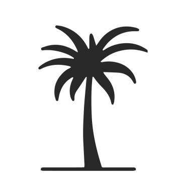 Çeşitli stillerde tropikal palmiye ağaçlarının siluetleri, beyaza izole edilmiş vektör çizimleri. Plaj temalı dekorasyon ve seyahat tasarımları için uygundur..