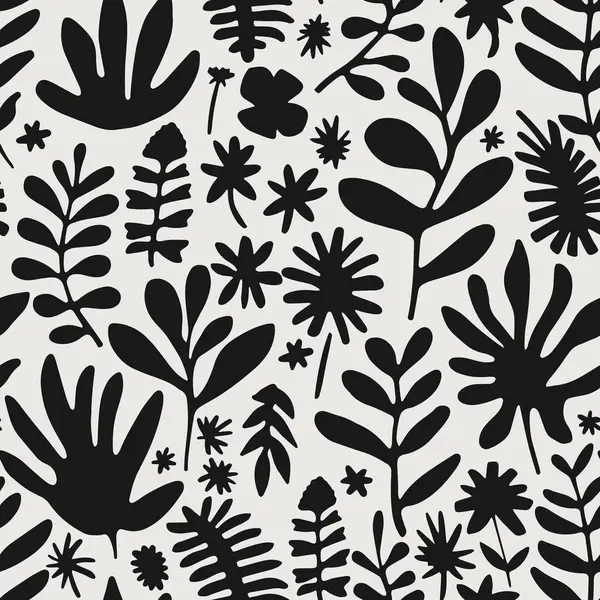 Seamless Vector Illustration Abstract Monochrome Floral Patterns Isolated White Background Royalty Free Stock Vectors
