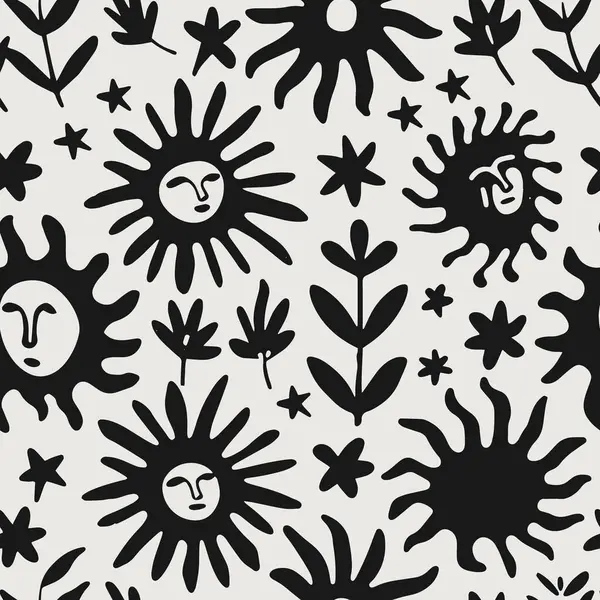 Vector Illustration Depicts Seamless Pattern Various Black Botanical Elements Isolated Royalty Free Stock Vectors
