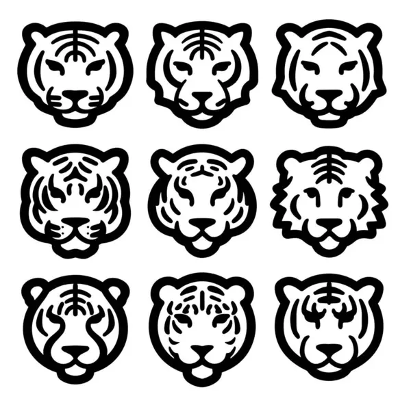 Abstraktes Tigergesicht Design Linienkunst Stil Vektorillustration Isoliert Auf Weißem Hintergrund Stockillustration