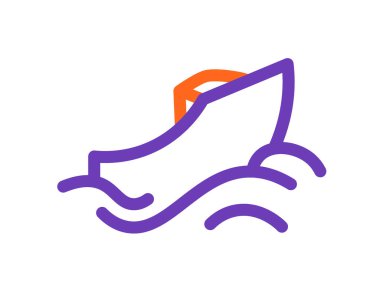 Dalgadaki sürat teknesinin vektör çizimi, mor ve turuncu dinamik tasarım, beyaz üzerine izole edilmiş..