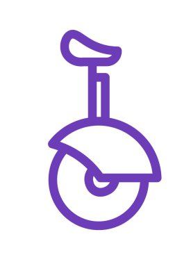 Mor renkli tek tekerlekli bisiklet ikonunun minimalist vektör sanatı, sirk ve eğlence amaçlı tasarımlar veya uygulamalar için mükemmel..