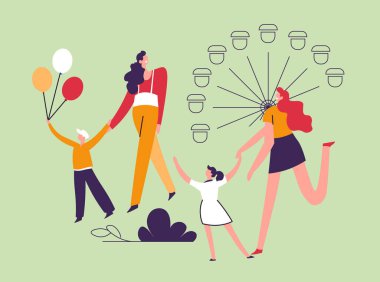 Açık hava aktivitelerinden hoşlanan ailelerin vektör illüstrasyonu, yaşam tarzı ve eğlence temaları için ideal.