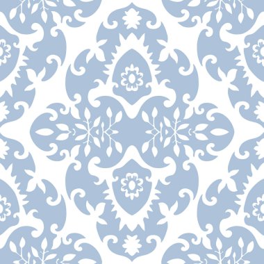 Modern tarzda geometrik mavi desenli kusursuz tasarım, vektör çizimi. Kumaş, duvar kağıdı ve kırtasiye malzemesi için ideal.