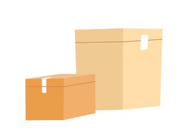 Düz, minimalist tarzda, beyaz bir arkaplanda izole edilmiş, ambalaj ve dağıtım temaları için mükemmel iki karton kutunun vektör çizimi.