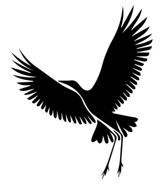 Kanatları açık, beyaz arka planda izole edilmiş bir kuşun silueti. Vektör illüstrasyonu, doğa temalı tasarımlar, baskılar ve logolar için ideal.