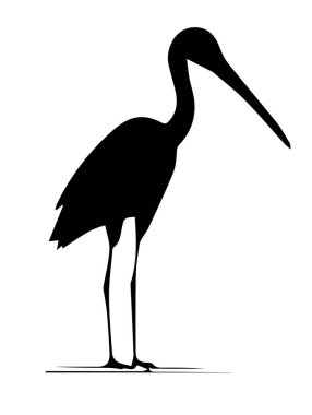 Bir balıkçıl siluetinin stilize edilmiş silueti, parlak çizgiler ve minimalist detaylar içeriyor..