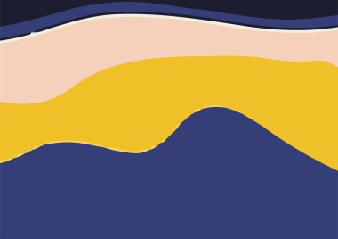 Katmanlı tepeleri olan, çeşitli renklerde, minimalist tarzda soyut bir manzara. Tasarım elemanları ve dekorasyonlar için mükemmel.