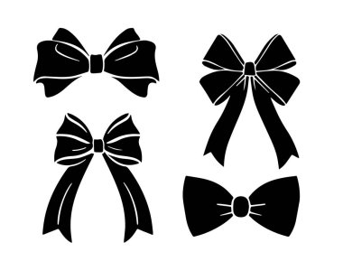 Beyaz arka planda izole edilmiş dekoratif yay siluetleri. Vektör illüstrasyonu.