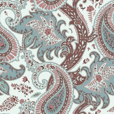 Karmaşık desenli çiçekli tasarım, ayrıntılı detaylar, kusursuz bir şekilde tekrarlanıyor. Tekstil, duvar kâğıtları ve arka planlar için ideal. Beyaz arkaplanda izole edilmiş vektör illüstrasyonu.