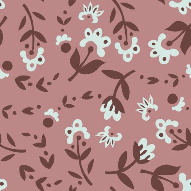 Basit çiçek deseni, minimalist elementlerle, kusursuz bir şekilde tekrarlanıyor. Tekstil, duvar kâğıtları ve arka planlar için ideal. Beyaz arkaplanda izole edilmiş vektör illüstrasyonu.