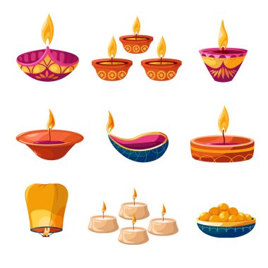 Geleneksel Diwali gaz lambaları, canlı, şenlikli bir şekilde, beyaz bir arka planda izole edilmiş. Bu vektör illüstrasyonu tatil süslemeleri, tebrik kartları ve festival promosyonları için mükemmeldir..