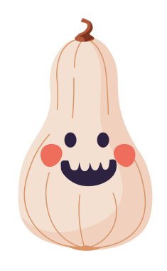 Beyaz bir arka planda izole edilmiş, mutlu bir yüzü olan tatlı bir kabağın vektör çizimi. Çocuk tasarımları, sonbahar temalı projeler veya Cadılar Bayramı dekorasyonları için mükemmel..