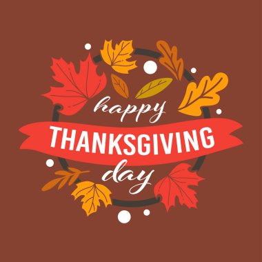 Sonbahar yapraklarından yapılmış, kahverengi bir arka planda izole edilmiş bir Şükran Günü çelenginin resmi. Bu renkli tasarım tatil kartları ve dekorasyonlar için mükemmeldir..