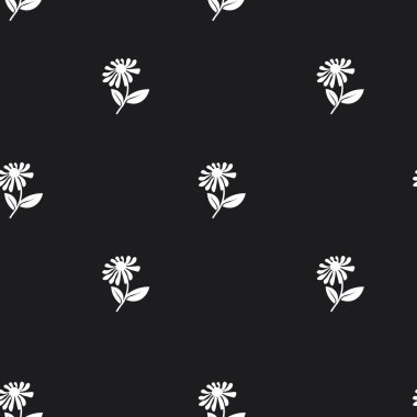 Siyah arka planda küçük beyaz çiçekler içeren kusursuz bir vektör deseni. Duvar kağıdı, kumaş ve kırtasiye malzemeleri için mükemmel..