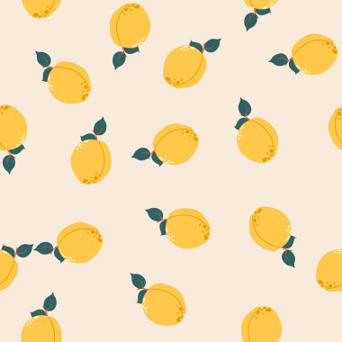 Bej bir arka planda izole edilmiş elle çizilmiş kayısıların kusursuz bir vektör deseni. Tekstil tasarımı, ambalaj ve yaz temalı projeler için ideal.