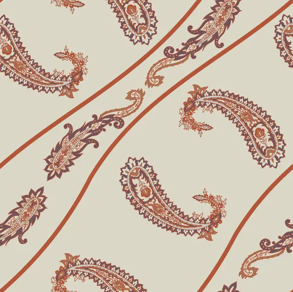 stock vector Retro-style paisley seamless design with ornate patterns in brown and cream tones. This vector illustration is ideal for fabric prints, wallpapers, and various packaging applications.