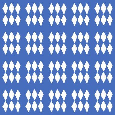 Bir ızgarada dizilmiş, el yapımı mavi elmasların kusursuz vektör deseni. Beyaz bir arkaplanda izole edilmiş, ev dekorasyonu veya duvar kağıdı tasarımları için uygun.